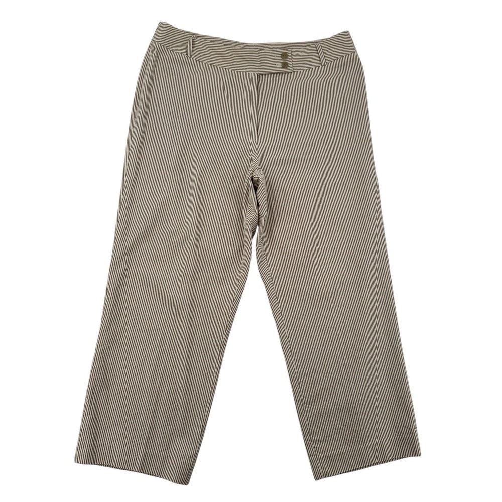 Judith Hart Womens 14 Collection Tan Striped Wide Leg Crop Pants  Cotton 100%